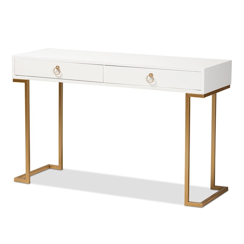 Baxton Studio Beagan White Finished Wood and Gold Metal 2-Drawer Console Table