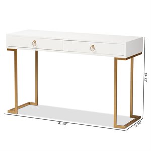 baxton studio beagan white finished wood and gold metal 2-drawer console table
