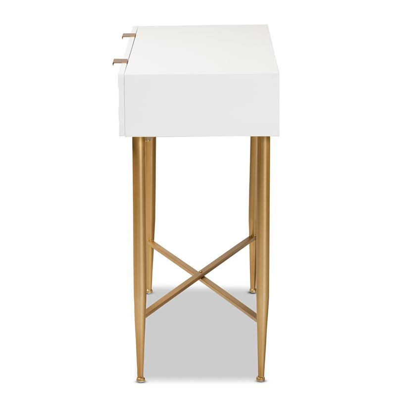 Baxton Studio Galia White Finished Wood and Gold Metal 1-Drawer Console Table
