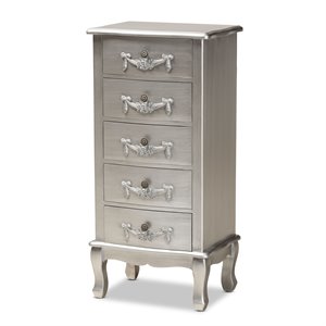 baxton studio callen brushed silver finished wood 5-drawer chest