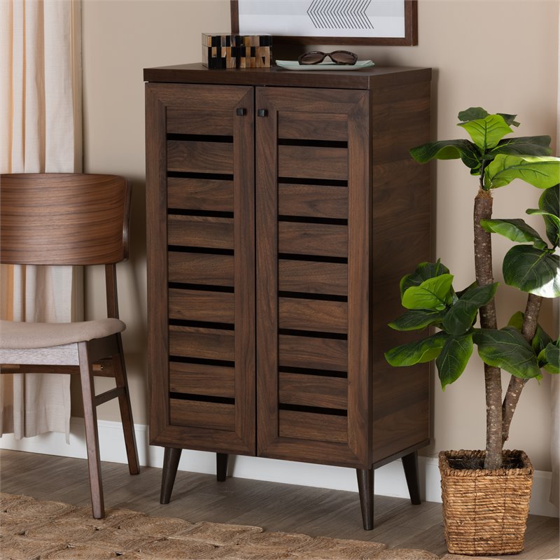 Baxton Studio Salma Walnut Brown Finished Wood 2-Door Shoe Storage Cabinet