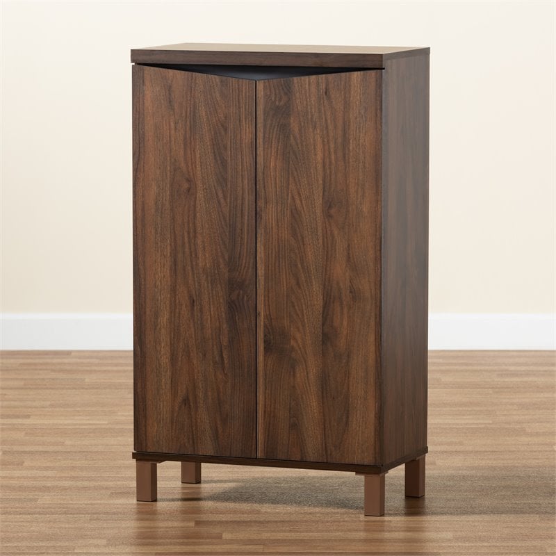 Baxton Studio Talon Brown and Dark Grey Finished 2-Door Shoe Storage Cabinet