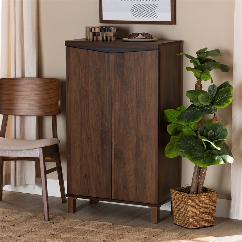 Baxton Studio Talon Brown and Dark Grey Finished 2-Door Shoe Storage Cabinet