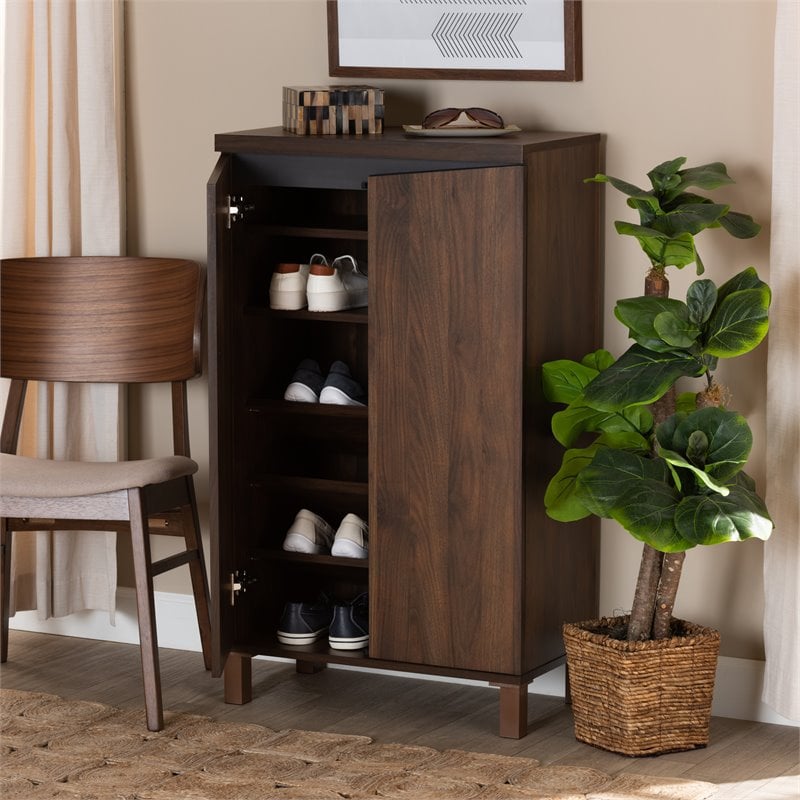 Baxton Studio Talon Brown and Dark Grey Finished 2-Door Shoe Storage Cabinet