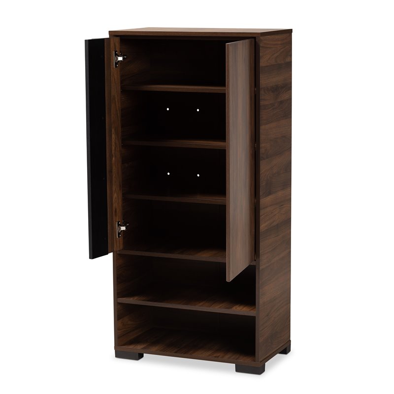 Baxton Studio Raina Brown and Black Finished Wood 2-Door Shoe Storage Cabinet