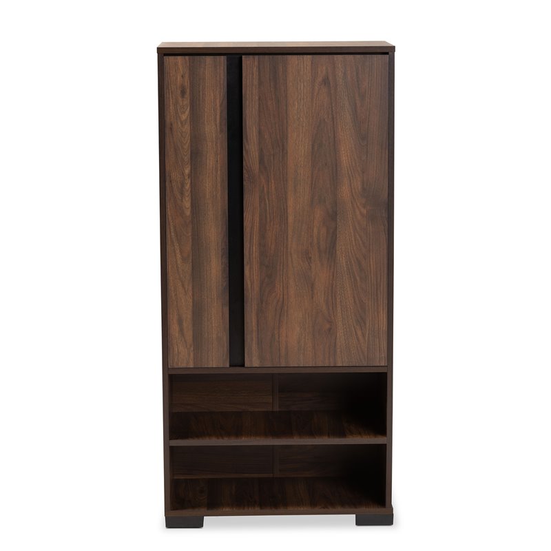Baxton Studio Raina Brown and Black Finished Wood 2-Door Shoe Storage Cabinet