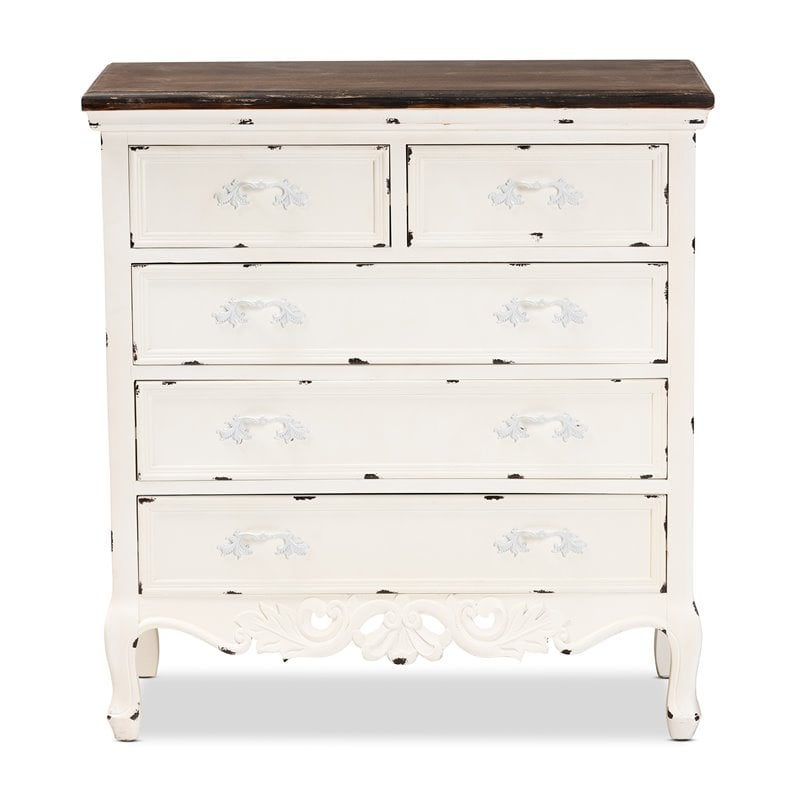 Baxton Studio Levron Brown and White Finished Wood 5-Drawer Storage Cabinet