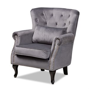 baxton studio fletcher grey and dark brown finished wood armchair
