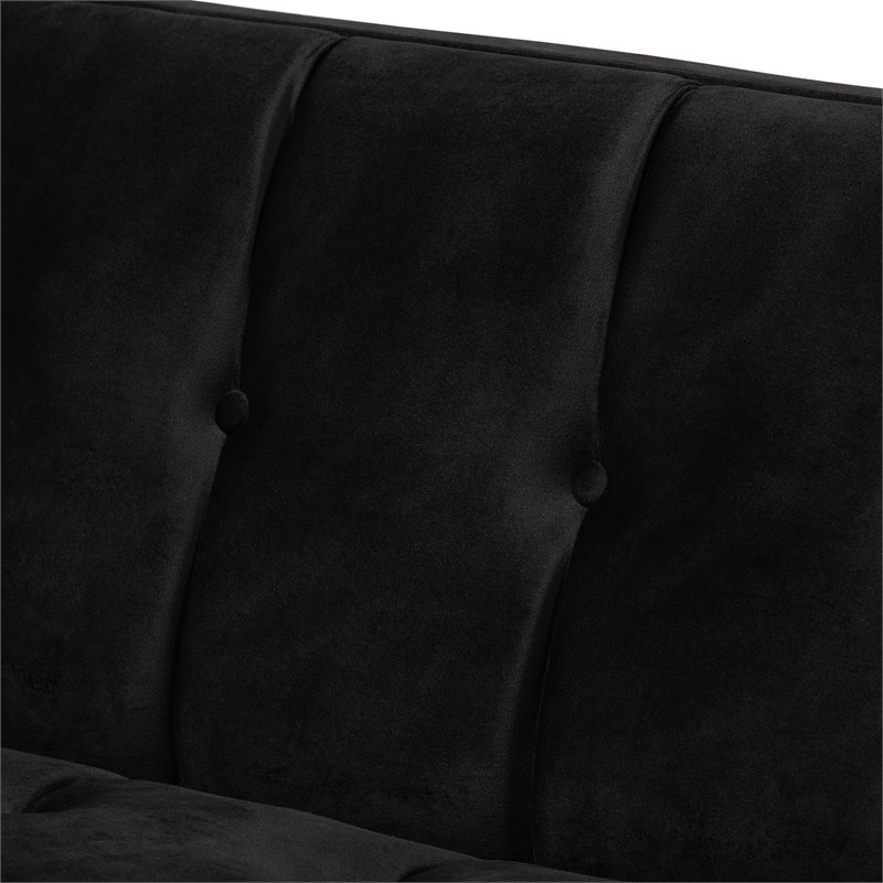 Baxton Studio Ambra Black Velvet and Button Tufted Sofa with Gold-Tone Frame