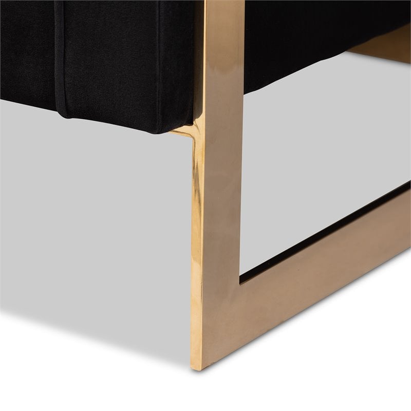 Baxton Studio Ambra Black Velvet and Button Tufted Sofa with Gold-Tone Frame