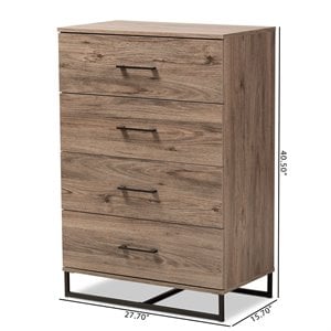 baxton studio daxton rustic oak brown finished wood 4-drawer storage chest