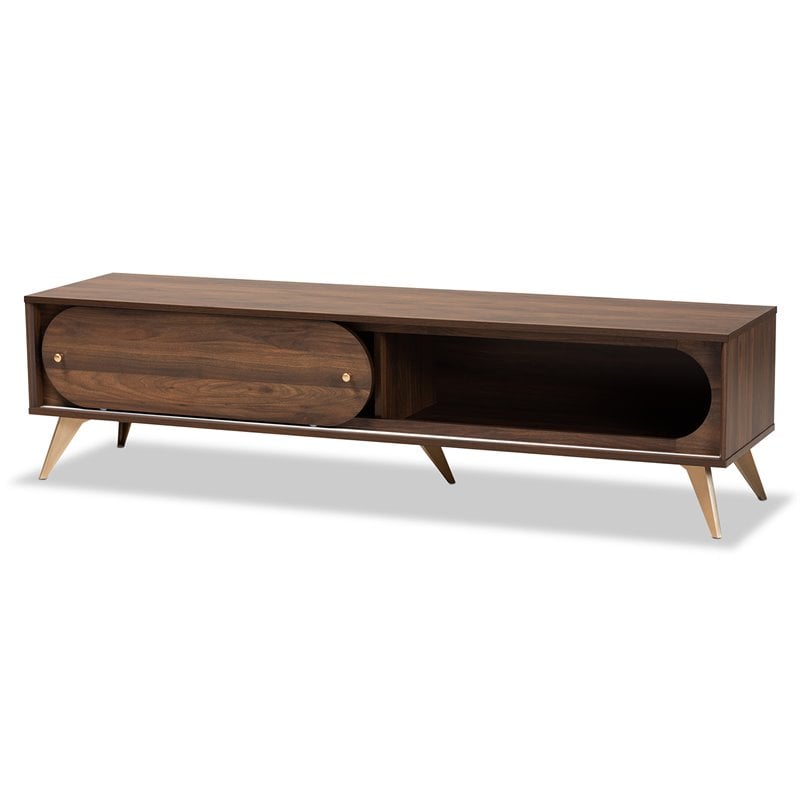 Baxton Studio Dena Walnut Brown Wood and Gold Finished TV Stand