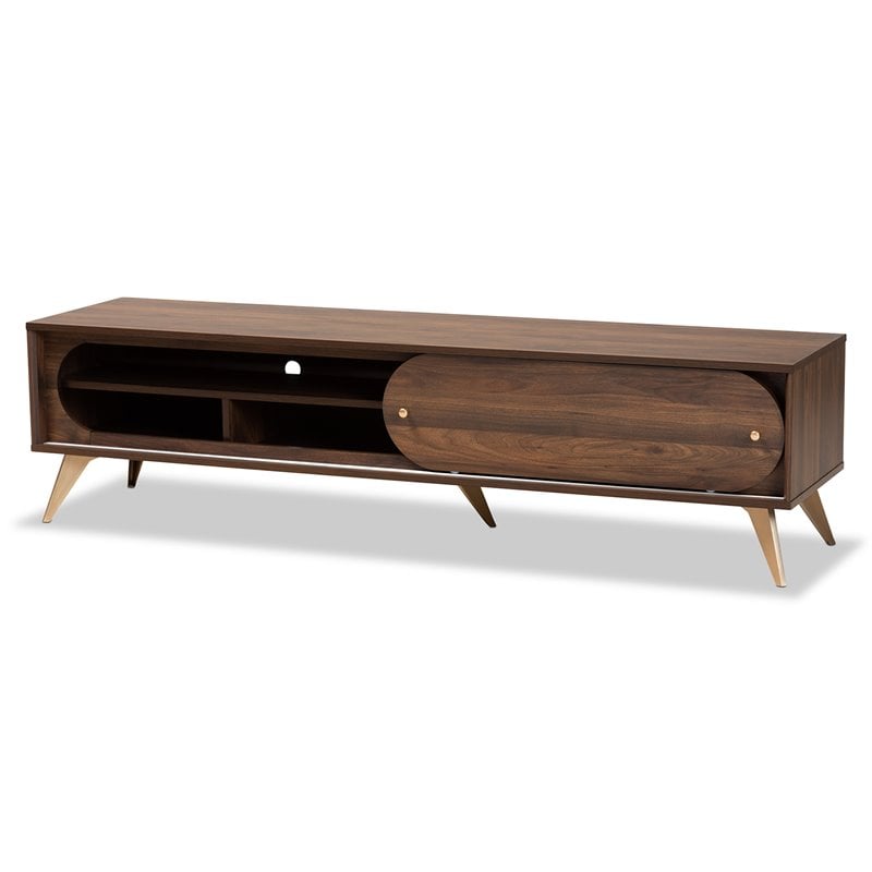 Baxton Studio Dena Walnut Brown Wood and Gold Finished TV Stand