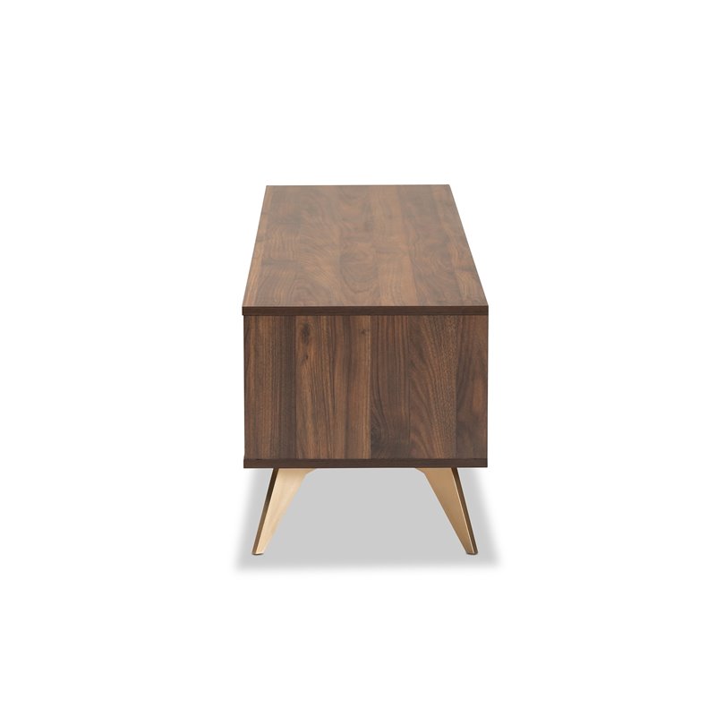 Baxton Studio Dena Walnut Brown Wood and Gold Finished TV Stand