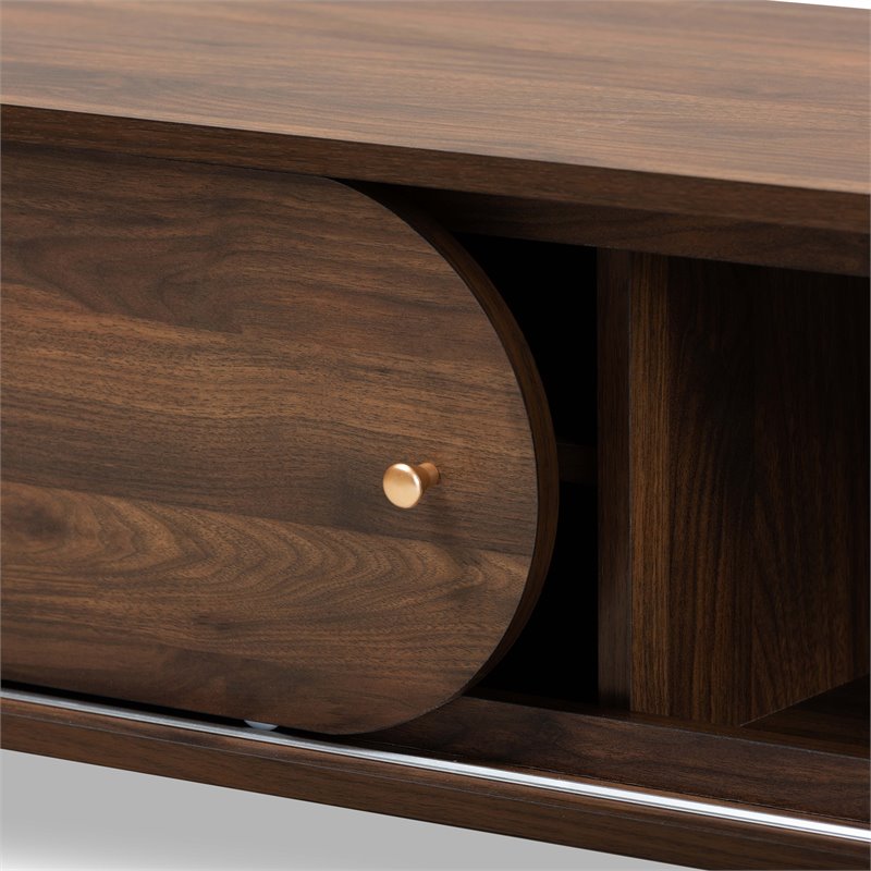 Baxton Studio Dena Walnut Brown Wood and Gold Finished TV Stand