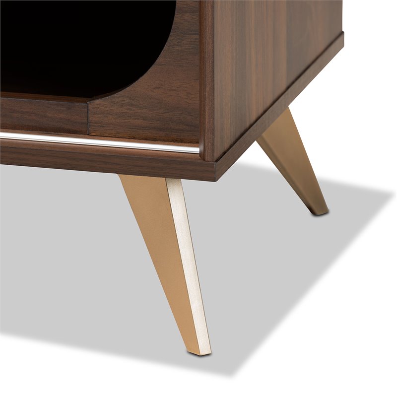 Baxton Studio Dena Walnut Brown Wood and Gold Finished TV Stand