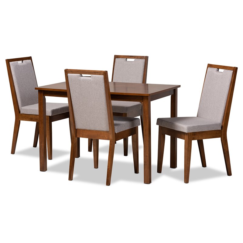 Baxton Studio Rosa Grey and Walnut Brown Finished Wood 5-Piece Dining Set
