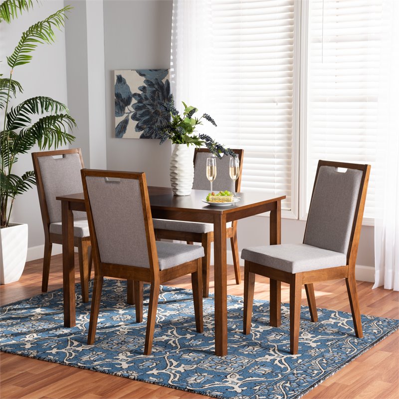 Baxton Studio Rosa Grey and Walnut Brown Finished Wood 5-Piece Dining Set