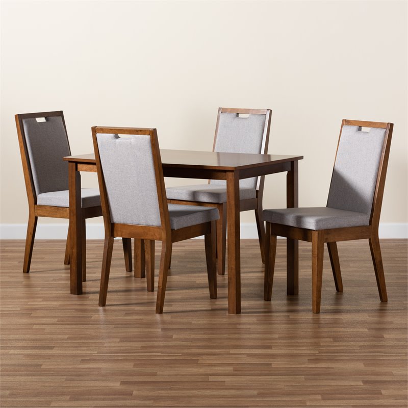 Baxton Studio Rosa Grey and Walnut Brown Finished Wood 5-Piece Dining Set