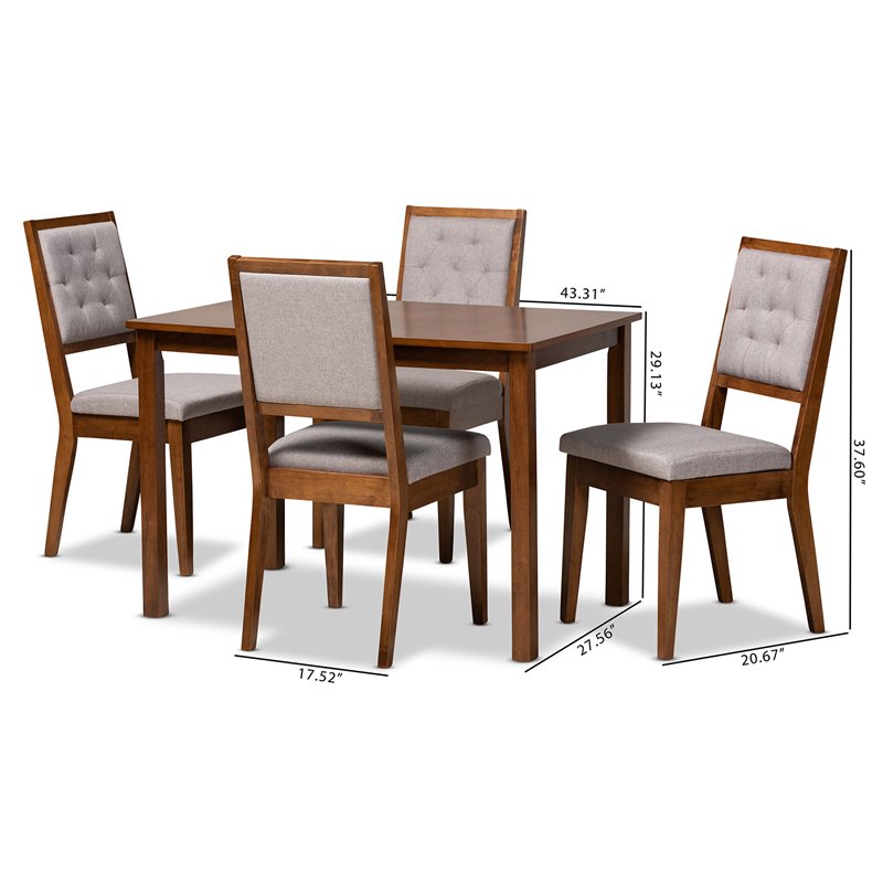Baxton Studio Suvi Grey and Walnut Brown Finished Wood 5-Piece Dining Set
