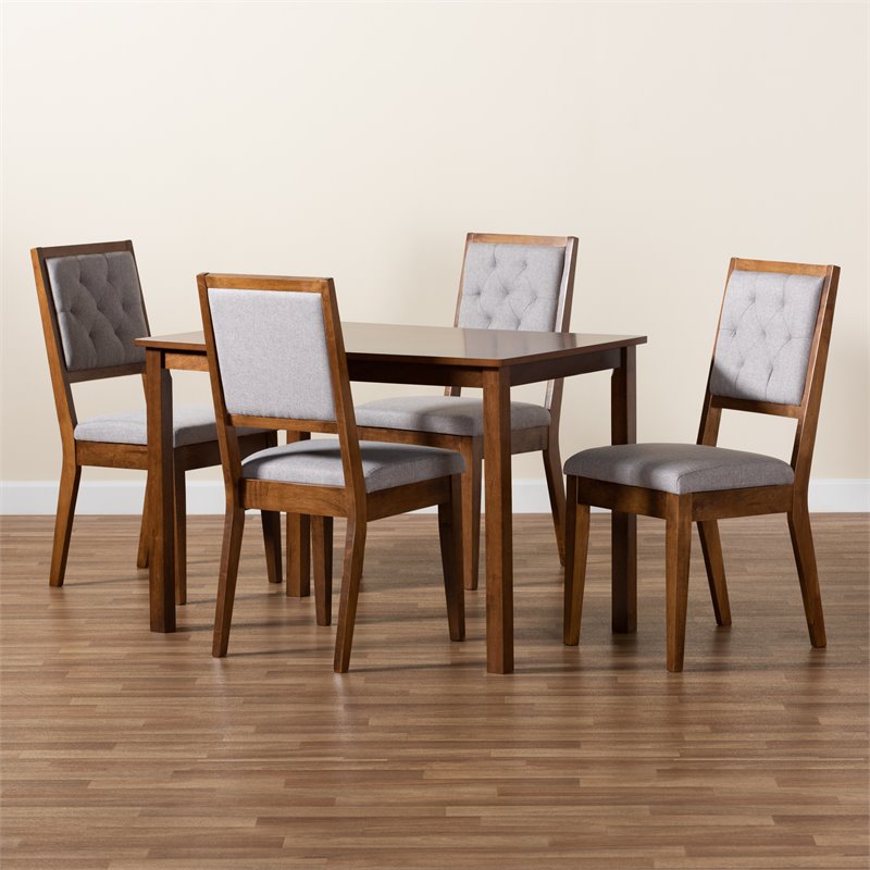 Baxton Studio Suvi Grey and Walnut Brown Finished Wood 5-Piece Dining Set
