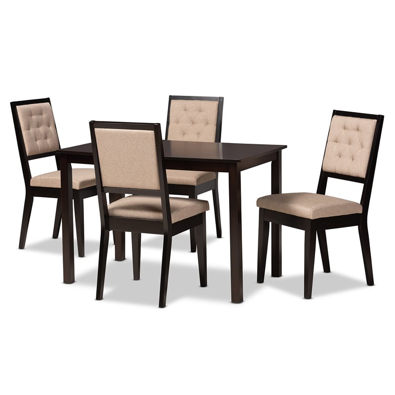 Baxton Studio Suvi Sand and Dark Brown Finished Wood 5-Piece Dining Set
