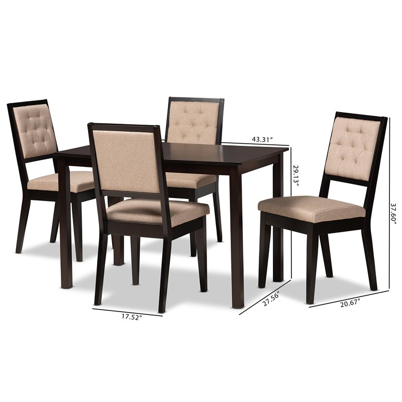 Baxton Studio Suvi Sand and Dark Brown Finished Wood 5-Piece Dining Set