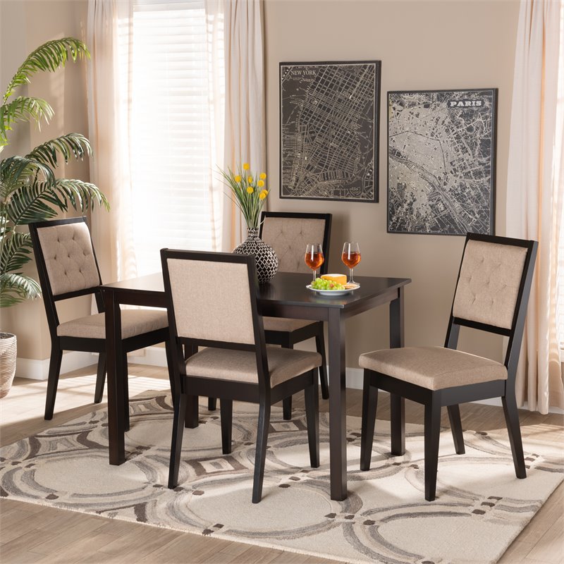 Baxton Studio Suvi Sand and Dark Brown Finished Wood 5-Piece Dining Set