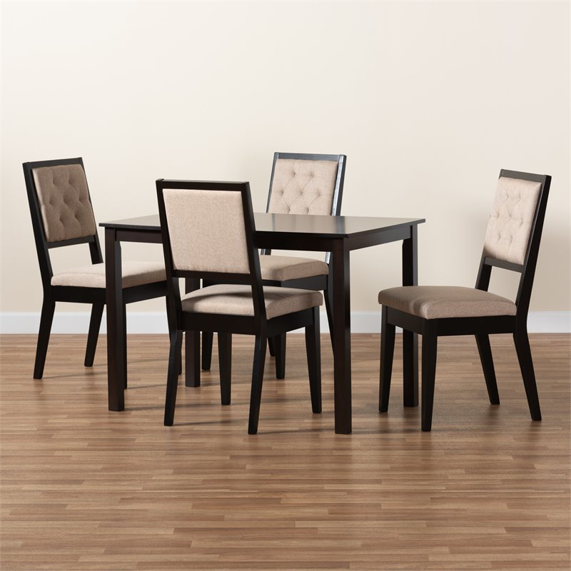 Baxton Studio Suvi Sand and Dark Brown Finished Wood 5-Piece Dining Set
