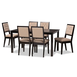 Baxton Studio Suvi Sand and Dark Brown Finished Wood 7-Piece Dining Set
