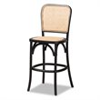 Baxton Studio Vance Brown Woven Rattan and Black Wood Cane Counter Stool