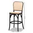 Baxton Studio Vance Brown Woven Rattan and Black Wood Cane Counter Stool