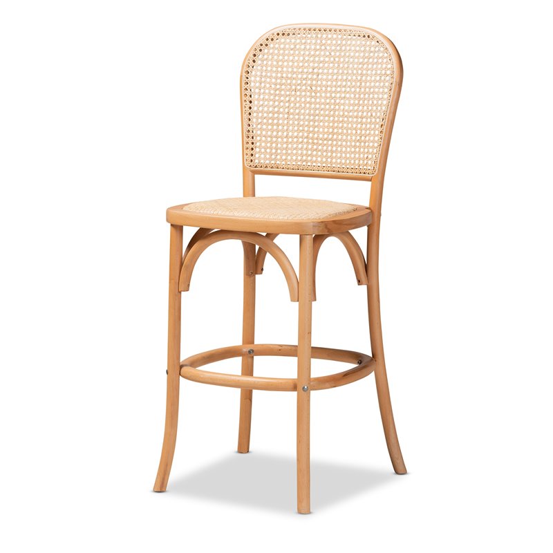 Baxton Studio Vance Brown Woven Rattan and Wood Cane Counter Stool