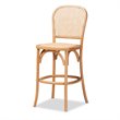 Baxton Studio Vance Brown Woven Rattan and Wood Cane Counter Stool