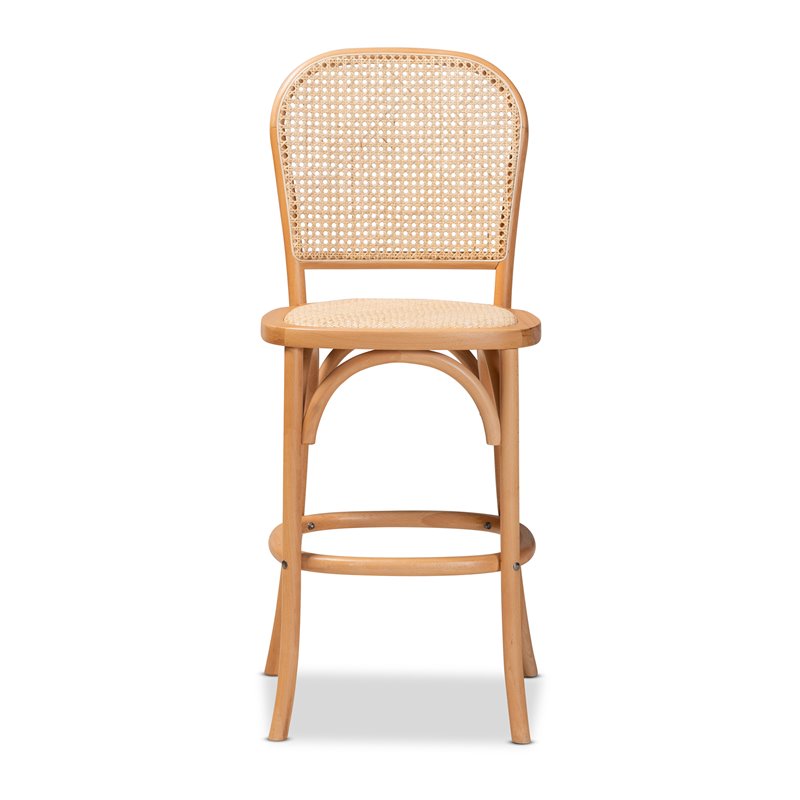 Baxton Studio Vance Brown Woven Rattan and Wood Cane Counter Stool