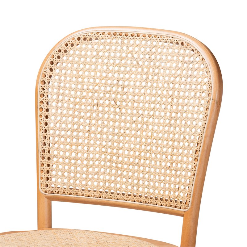 Baxton Studio Vance Brown Woven Rattan and Wood Cane Counter Stool