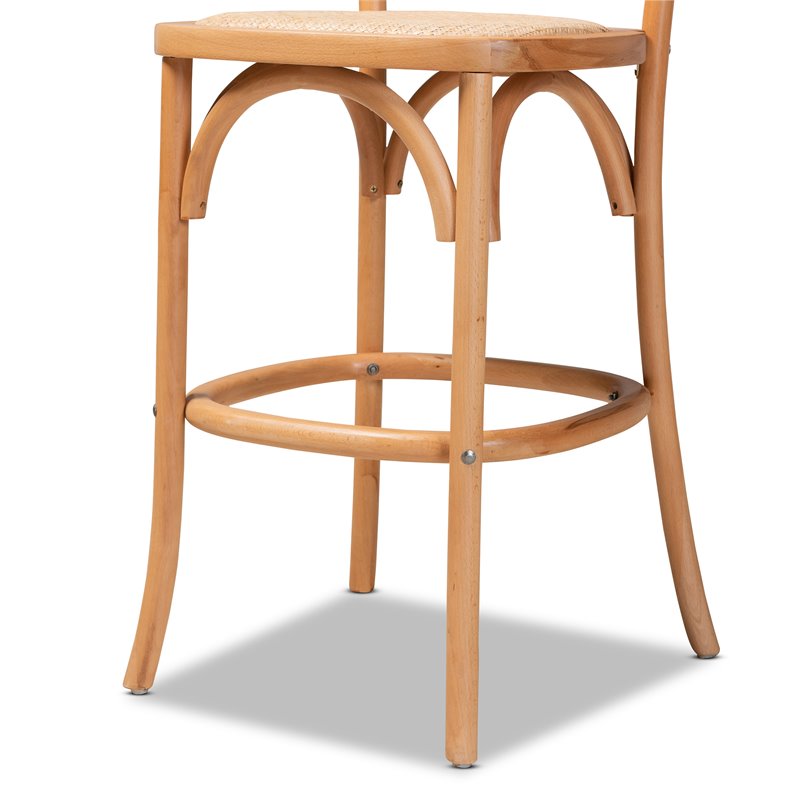 Baxton Studio Vance Brown Woven Rattan and Wood Cane Counter Stool
