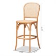 Baxton Studio Vance Brown Woven Rattan and Wood Cane Counter Stool