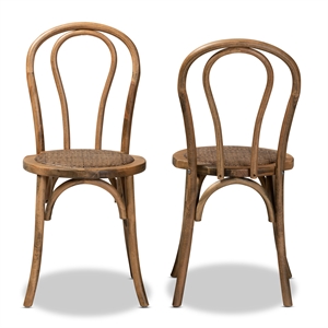 baxton studio dacian brown woven rattan and brown wood 2-piece dining chair set
