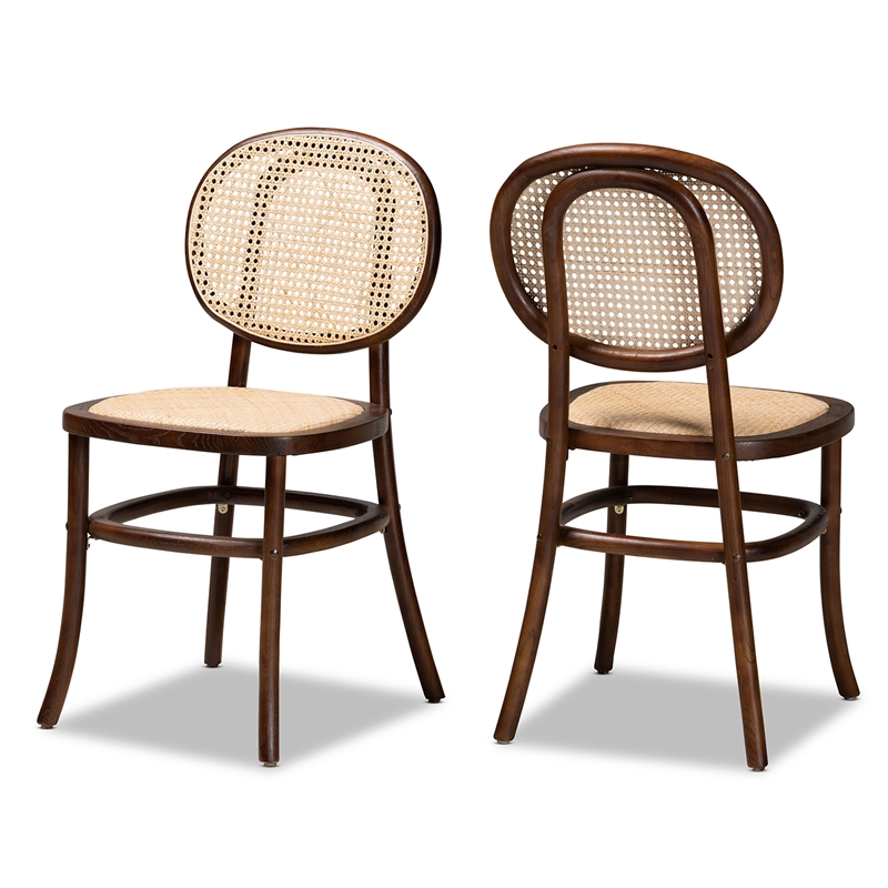 Baxton Studio Garold Brown and Walnut Brown Wood 2-Piece Cane Dining Chair Set
