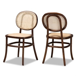 baxton studio garold brown and walnut brown wood 2-piece cane dining chair set