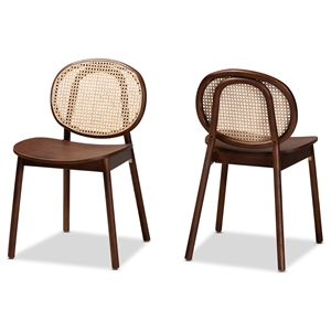 baxton studio halen brown and brown wood finished 2-piece cane dining chair set