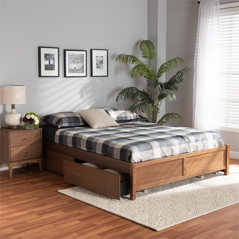 Baxton Studio Yara Brown Finished Wood Queen Size 4-Drawer Platform Storage Bed