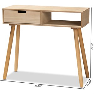 baxton studio elwyn modern light brown finished wood 1-drawer console table