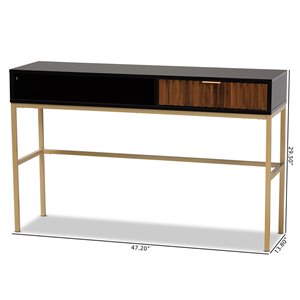 baxton studio uriel brown and black finished wood and gold metal console table