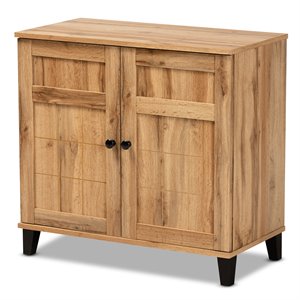 baxton studio glidden oak brown finished wood 2-door shoe storage cabinet