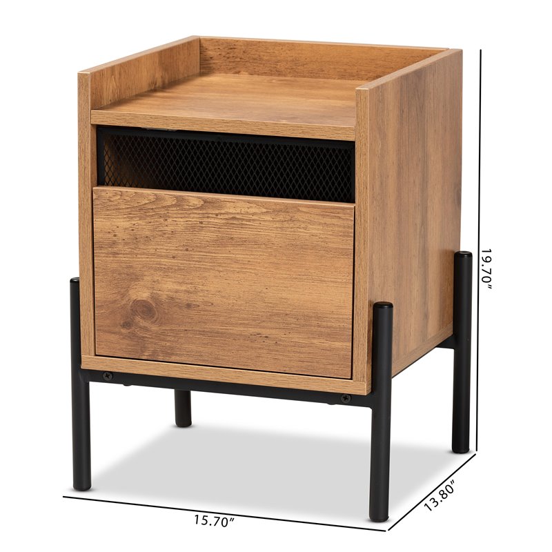 Baxton Studio Tasman Natural Brown Finished Wood and Black Metal End Table