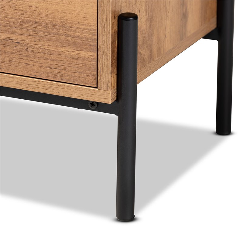 Baxton Studio Tasman Natural Brown Finished Wood and Black Metal End Table
