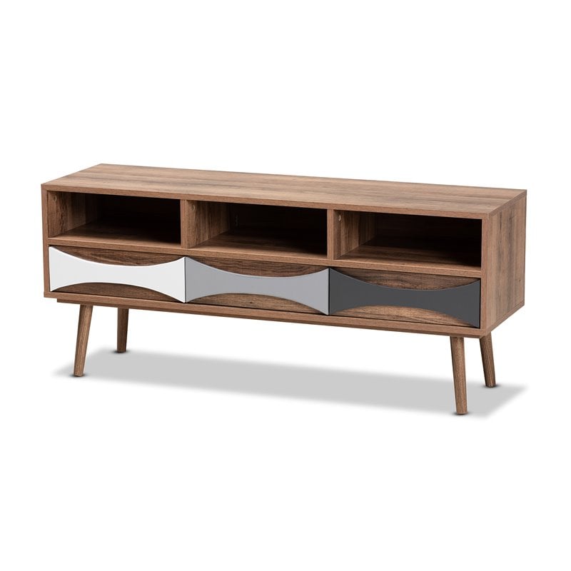 Baxton Studio Leane Brown Finished and Multi-Colored Wood 3-Drawer TV Stand