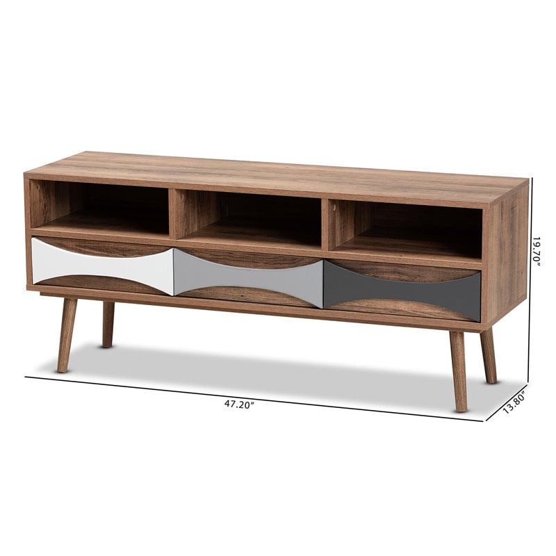 Baxton Studio Leane Brown Finished and Multi-Colored Wood 3-Drawer TV Stand